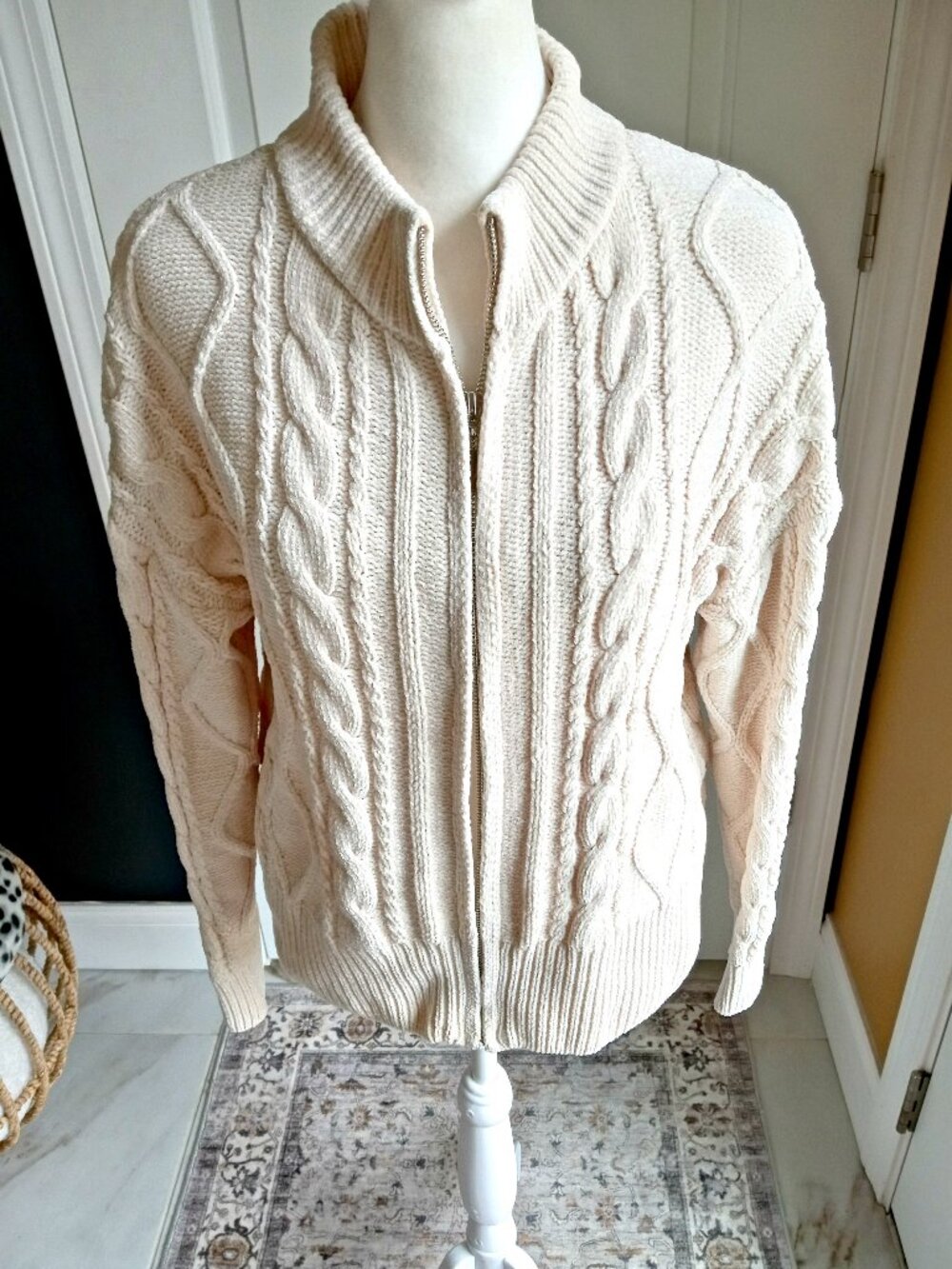 RACHEL ZOE CHENILLE CABLE KNIT ZIPPER CARDIGAN